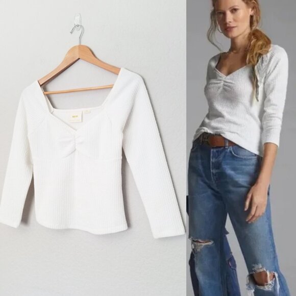 Maeve By Anthropologie Textured Sweetheart Knit Top Ivory White Size XS $78 - Picture 3 of 15